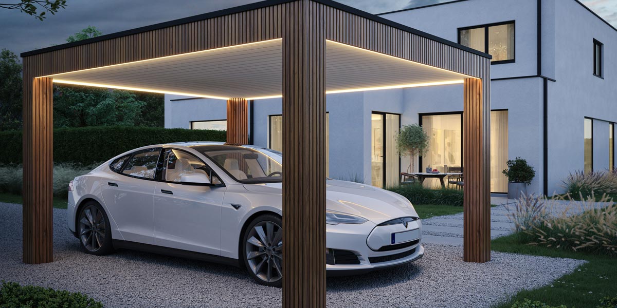 Moderne Thermowood carport in Frelu