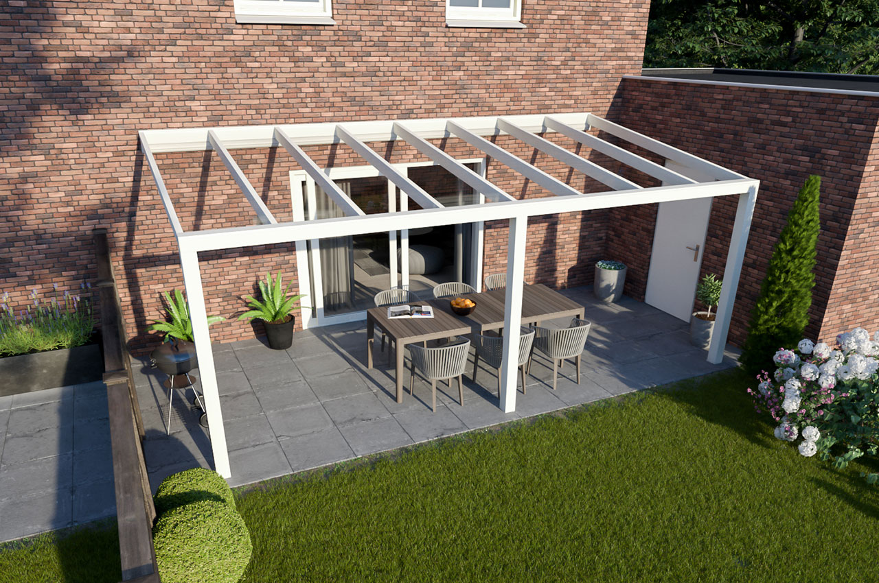 Greenline veranda glas RAL9010 Modern 6000 mm 3300 mm Greenline veranda glas RAL9010 Modern 6000 mm 3300 mm